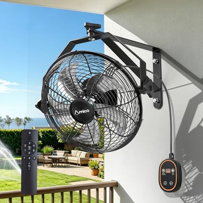 Amico 14 Inch Wall Mount Fan with Remote, 9-Speed Industrial Metal Fan, High Velocity Wall Fan with Brushless DC Motor, 2500 CFM Commercial Fans for Garage, Greenhouse, Warehouse, shop, Patio, Outdoor - size: 14 inch