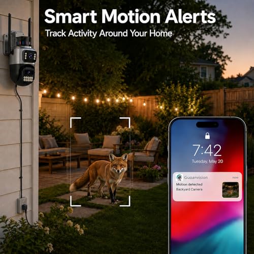Cameras for Home Security, 6MP Dual Lens Outdoor Security Camera, 5GHz/2.4GHz WiFi, Auto Tracking, Color Night Vision, Plug-in Power, 2-Way Audio, IP66 Waterproof, SD/Cloud