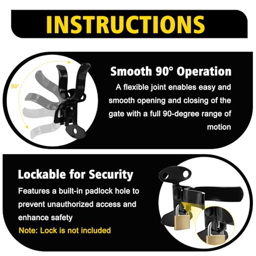 1-3/8" Wall Mount Fork Gate Latch with Padlock Hole & Hardware, Galvanized Steel， for Chain Link Fence Gate, Wood Post and Outdoor Farm Gate (Black) - color: Black
