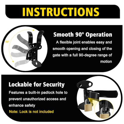 1-3/8" Wall Mount Fork Gate Latch with Padlock Hole & Hardware, Galvanized Steel， for Chain Link Fence Gate, Wood Post and Outdoor Farm Gate (Black) - color: Black