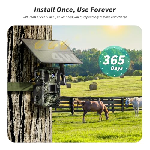 SEHMUA Trail Camera Cellular Trail Cameras 2K Live Streaming 4G LTE Cellular Gen 3rd Solar Powered Game Camera Remote Phone Access Playback Motion Activated 0.2s Trigger Time Green