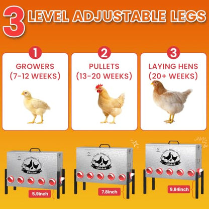 21Gal Large Automatic Chicken Feeder - 12 Port No Waste Poultry Feeder, Rust-Proof Alloy Steel with Locking Lid & Adjustable Legs for Chickens, Ducks, Geese, Poultry - size: 21GAL-110LB