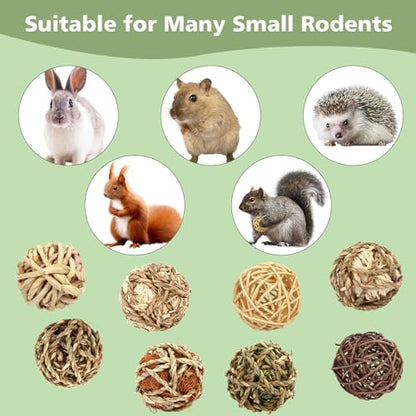 VESPRO Bunny Chew Grass Balls, Rolling Chew Toys for Small Animals, Natural Chew Grass Toys and Bunny Treats for Rabbits, Guinea Pigs, Chinchillas, Hamsters, Mice Teeth Grinding (8 Pcs) - size: Rabbit balls-8P