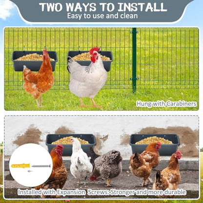 Wenqik 10 Pack Chicken Feeder Waterer Hanging Goat Feeders, 5 Quart Fence Mount Poultry Feed Troughs with Metal Clips and Screws, Livestock Feed Buckets for Sheep Duck Coop, Farm, Geese (Dark Gray) - color: Dark Gray
