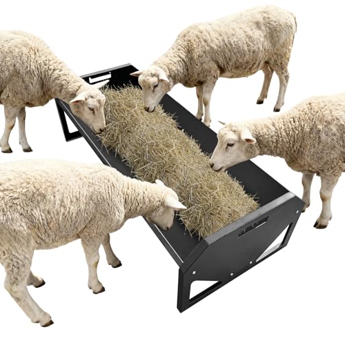 22 Gallon Capacity Livestock Feeder, 45" Hay Feeder for 10 Sheep Once, Heavy Duty Steel Livestock Feeding Trough for Horse, Goat, Sheep, Cattle, Cow, Alpaca, Black - color: Black