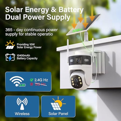 Security Camera Wireless Outdoor: Dual-Lens Solar Camera Outdoor/Home/Dome, 360° Live View, WiFi Camera Home Surveillance with 2K Full Color Night Vision,2-Way Audio，PIR Motion - style: Wi-Fi