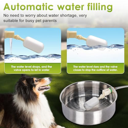 Automatic Dog Water Bowl Dispenser Large Breed Outdoor Pet Water Fountain Pet Waterer with Float Valve 6.5L Heavy-Duty Stainless Steel Auto Waterer for Large Dogs Cats Puppy Chicken Goat - size: 2 drinking ports