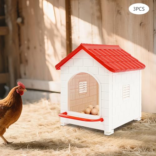 3 Pieces Chicken Nesting Boxes, Wall Mounted/Freestanding Laying Boxes for Hens Plastic Nesting Box for Chicken Coop, Small Farm, 15.1" L x 12" W x 17.3" H, Red