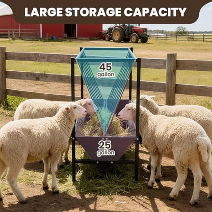 Heavy Duty 2-in-1 Pasture Hay Feeder, Livestock Feeder 70 Gallon, Galvanized Metal Goat Feeder with 2 Trays, Hay Grain Livestock Feeder for Sheep, Calf, Cow and Horse - color: Black Carbon Steel