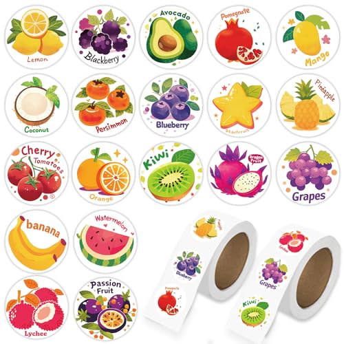 1000 Pcs Fruit Stickers Bulk 2 Roll 1 Inch,Food Pineapple Banana Mango Watermelon Strawberry Sticker Pack Gift for Party Favors Book Water Bottles Laptop,Vegetable Stickers for Kids Boys Girls School - color: Fruit Stickers