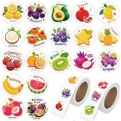 1000 Pcs Fruit Stickers Bulk 2 Roll 1 Inch,Food Pineapple Banana Mango Watermelon Strawberry Sticker Pack Gift for Party Favors Book Water Bottles Laptop,Vegetable Stickers for Kids Boys Girls School - color: Fruit Stickers