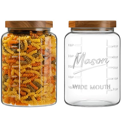 1 Gallon Glass Mason Jar with Airtight Wooden Lid, Wide Mouth Large Food Storage Container with Measurement Markings For Kitchen Pantry, Pickling, Cookies, Flour & Sugar - 2 Pack - size: Pack of 2