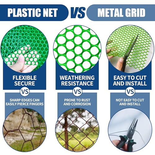 Green Plastic Chicken Wire Mesh Roll 15.7IN x 10FT, 500GSM Hexagonal Netting - Garden Fencing for Poultry, Dog Rabbit Barrier, Floral Crafts, Easy to Cut Durable Animal Proof Yard Fencing - color: 10ft Green