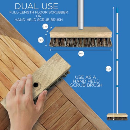 LOLA Deck Scrub Brush, 9" x 3.5" Head w/Palmyra & PVC Bristles for Outdoor Cleaning, Removes Dirt & Grime from Patios, Decks, Grout, 1 CT - size: 1 Count, style: Palmyra & PVC Deck Broom -Steel Handle
