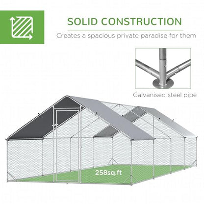 PawHut Large Chicken Coop Metal Chicken Run with Waterproof and Anti-UV Cover, Spire Shaped Walk in Fence Cage Hen House for Outdoor and Yard Farm Use, 1" Tube Diameter, 9.8' x 26.2' x 6.6' - size: 9.8' x 26.2' x 6.6'