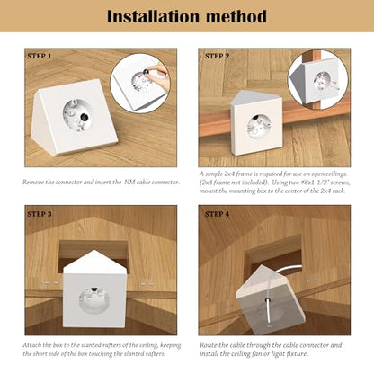 Fan Mounting Box, FB900-1, Supports Fans to 70 LBS and Fixtures up to 200 LBS, Paintable, Fits Cathedral Ceiling Angles of 80 or Up, White