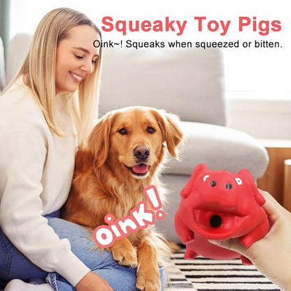 Squeaky Pig Dog Toy that Oinks, Latex Pig 7.3 in Grunting Dog Toys, Durable Dog Chewing Toys for Small Medium Large Dogs(Red, 1 Pcs) - color: Red 20CM