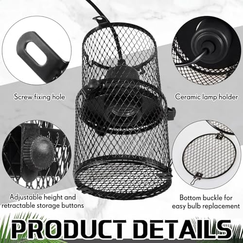 VIHOSE 1 Pcs Reptile Heat Lamp Holder Retractable Anti Scald Lampshade Ceramic Heat Emitter Heating Lamp Shade with Switch for Pet Amphibian Snakes Lizards Turtle Frogs Chicks, Without Bulb (Black) - color: Black