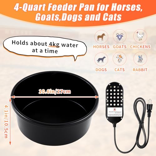 Sadnyy Heated Water Bowl 1 Gallon 3.8 L 250W Thermostatic Anti Freeze Water Pan, UL Certified Pet Heater for Outdoor Horses Dogs Cats Chickens Poultry Winter Use