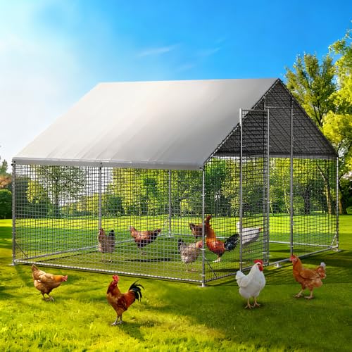 Large Walk-in Chicken Coop with Chicken Run, Galvanized Poultry Enclosure with Waterproof Anti-UV Cover and Security Lock, Ideal for Rabbit, Duck, Backyard and Farm Yard，117.6"×79.2"×79.2" - size: 9.8"L x 6.6"W x 6.6"H