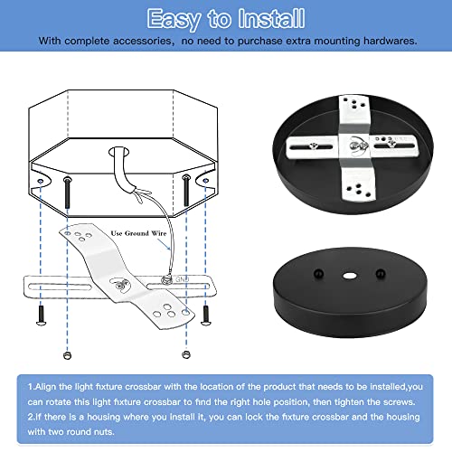 Helunsi 2 Sets Light Fixture Mounting Bracket, 4 inch Universal Crossbar for Lighting, Ceiling Fan Mounting Plate, Steel Crossbar Rotatable, Mounting Cross Brackets with Complete Accessories - 4"