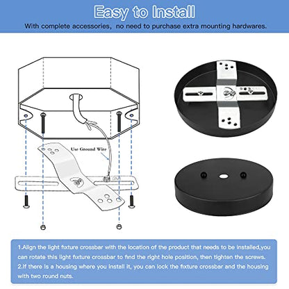 Helunsi 2 Sets Light Fixture Mounting Bracket, 4 inch Universal Crossbar for Lighting, Ceiling Fan Mounting Plate, Steel Crossbar Rotatable, Mounting Cross Brackets with Complete Accessories - 4"