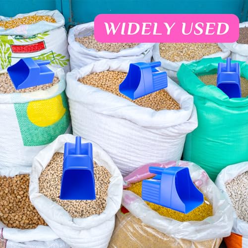 Baderke 6 Pcs Plastic Feed Scoop Enclosed Feed Scoop with Measure Marks Heavy Duty Durable Stackable for Horse Goat Ranchers Livestock Homesteaders Feeding Supplies (Blue) - color: Blue