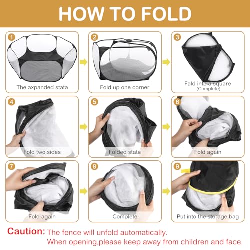 VitalCozy Hamster Playpen with Mat Small Animal Cage Tent Breathable Transparent Guinea Pig Playpen Waterproof Portable Yard Fence Mat Foldable Exercise Playpen Outdoor Indoor (Black,Star) - color: Black