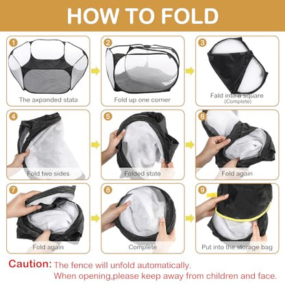 VitalCozy Hamster Playpen with Mat Small Animal Cage Tent Breathable Transparent Guinea Pig Playpen Waterproof Portable Yard Fence Mat Foldable Exercise Playpen Outdoor Indoor (Black,Star) - color: Black