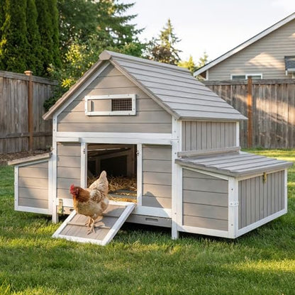 Large Chicken Coop for 4 - 6 Chickens with 6 Nesting Boxes, Wooden Outdoor Hen House with Pull-Out Tray, Backyard Chicken Coop with Weatherproof Openable Roof, 3 Perches, Expandable Run(61"L x 33.5"W) - size: 61.0"L x 33.5"W x 40.2"H