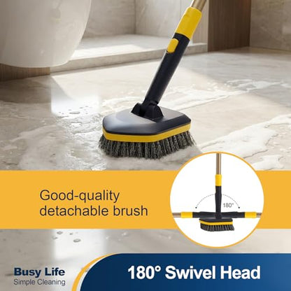 Yocada Tub Tile Scrubber Brush 2 in 1 Cleaning Brush 4*Scouring Pads 58.2 Inch Adjustable Telescopic Pole Stiff Bristles for Cleaning Bathroom Kitchen Toilet Wall Tub Tile Sink Non Scratch
