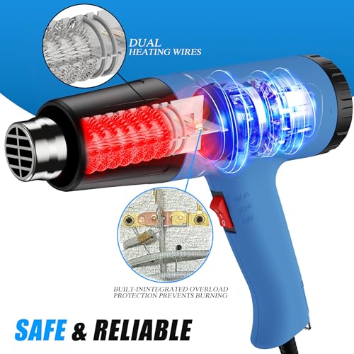 Hot Air Gun, Professional Power Heat Gun with 2 Temp Settings, Handheld Heat Blower with 4 Nozzle Attachments for Stripping Paint, Shrink Wrapping, PVC Tubing, DIY Crafts, vinyl wrap - color: Fl-i5ao-9z2d