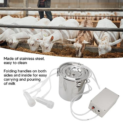 Goat Milking Machine Electric Suction Pulsation Vacuum Portable Milker Pump Stainless Steel with Food Grade Silicone Hose for Farm and Home Use (5L) - size: 5L