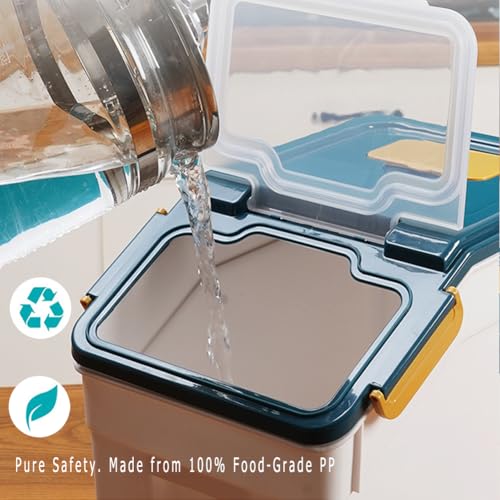 Large Flour Storage Container Bin 25lb, 2Pack Airtight Rice Storage Containers with Measuring Cup&Scoop, BPA Free with Wheels Seal Locking Lid for Flour, Rice, Grain (50LBS Total, Blue) - color: 25bl,2pcs,blue