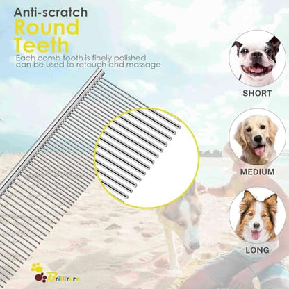 2 Pack Dog Grooming Comb Pet, Stainless Steel Cat Combs with Rounded Teeth, Professional Metal Tear Stain Remover, Dematting Tool for Small, Medium & Large Pets-7.5in - size: 2 Pack