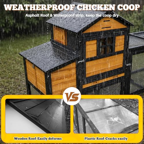 Portable Chicken Coop with Wheels Poultry Cage, Wooden Chicken Coop for 4-6 Chickens, Nesting Box, Pull-Out Tray, Ventilated Windows, Asphalt Weatherproof Roof, 81.5" Lx25.6 Wx44.1 H, Yellow - color: Yellow