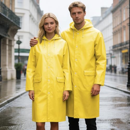 Unisex Hooded Raincoat Waterproof Reusable Rain Jacket with Pockets for Cycling Hiking Travel Commuting - color: Yellow, size: X-Large