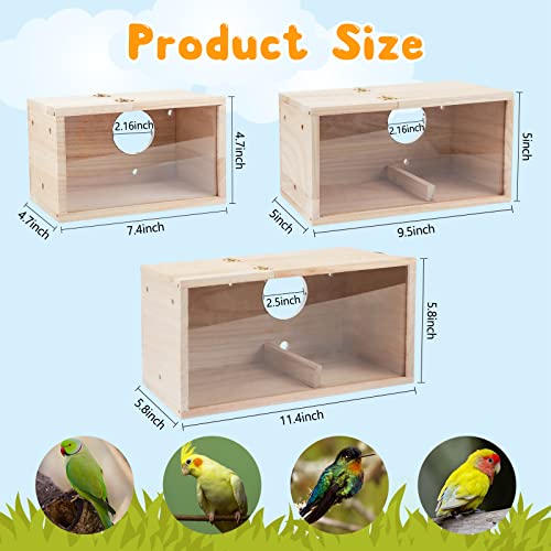 Rypet Parakeet Nesting Box Transparent Design, Thwartwise Bird Nest Breeding Box with Perch Wood Bird Cage House for Cockatiel Lovebirds Budgie Finch Parrotlets Canary L - size: Large