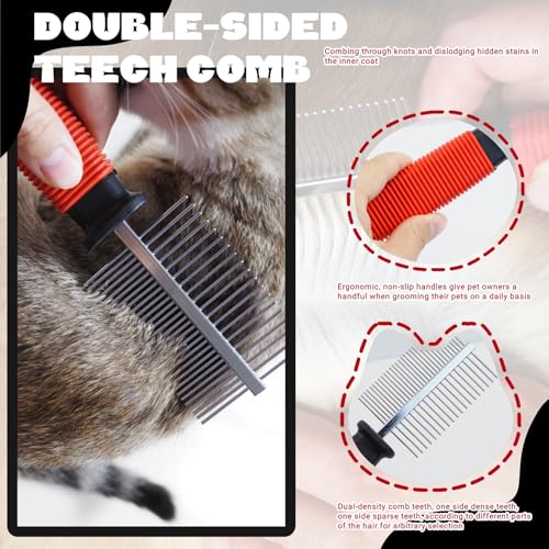 3-Pack Long-Tooth Pet Brush Set - Dog Rake Brush & Steel Shedding Comb & Double-Sided Teech Comb for Double Coat Large Dogs, Horses