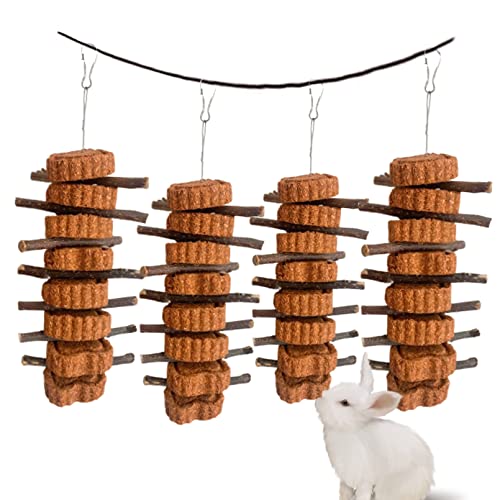 Bunny Carrot Cake Chew Toys,Rabbit Teeth Grinding Hanging Chinchillas Molar Toy Improve Dental Health Natural Apple Sticks for Guinea Pigs Rats Hamsters Gerbils(4 Packs) - color: 【orange】