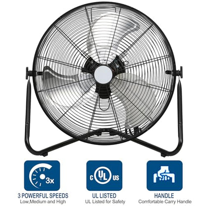 BILT HARD 4650 CFM 20" High Velocity Floor Fan, 3-Speed Heavy Duty Metal Fan with Wall-Mounting System, Industrial Shop Fan for Commercial, Garage, and Greenhouse