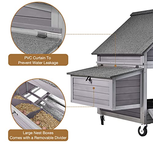 GUTINNEEN Chicken Coop Poultry Cage on Wheels Outdoor Duck Coop Wooden Hen House with Large Nesting Box, Movable