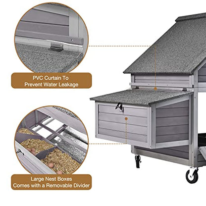 GUTINNEEN Chicken Coop Poultry Cage on Wheels Outdoor Duck Coop Wooden Hen House with Large Nesting Box, Movable