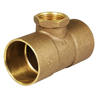 CCFT1213-NL C X C X F Cast Brass Tee Fitting with Solder Cups and Female Threaded Branch, 1-1/2" x 1-1/2" x 3/4" - size: 1-1/2" x 1-1/2" x 3/4"