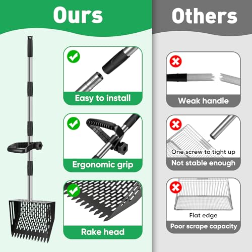 MYPIN 64.5 Inch Chicken Poop Scooper & Rake,for Chicken Pooper Small Farm Animal, with Adjustable Stainless Steel Handle, Ergonomic Grip, Cat Litter Scooper Sand Sifting Shovel