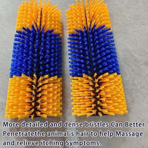2/4-Pack Livestock Scratching Brush for Goats, Cattle, Horses & Sheep, Heavy Duty Goat Grooming Massage Brush Wall Mount with Screws for Farm Animals (Classic Blue Yellow, 4pack) - size: 4pack