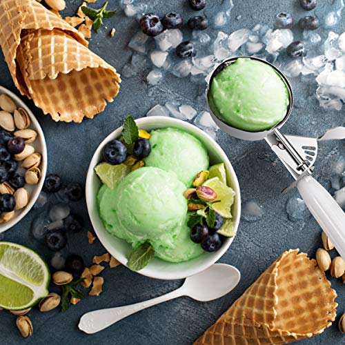 TOPKITCHEN Commercial-Grade Ice Cream Scoop 5.33 oz, 18/8 Stainless Steel Cookie Scoop with Plastic Handle, Portion Control Disher Scoop for Bakeries,Restaurants & Dessert Shops, #6, White - size: 5.33 oz - White