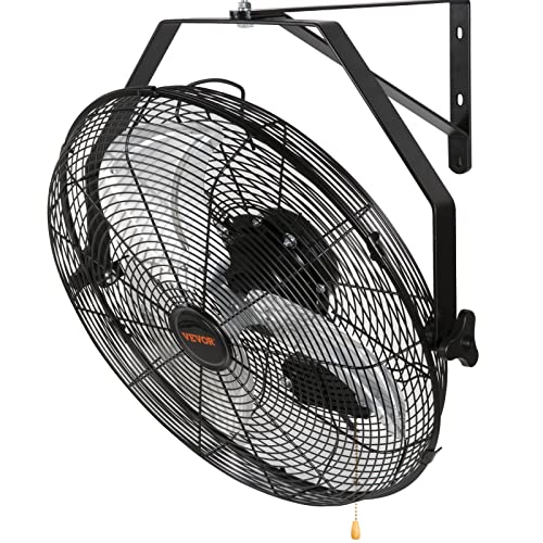 VEVOR Wall Mount Fan 18 Inch IP44 Waterproof, 3 Speed Metal Fan with Triangle Bracket Set, for Commercial, Warehouse, Greenhouse, Workshop, Covered Patio, Factory and Basement - size: 18 Inch, style: Waterproof
