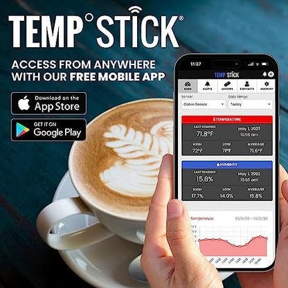 Temp Stick Remote WiFi Temperature & Humidity Sensor, Data Logger. No Subscription. 24/7 Monitor, Unlimited Text, App & Email Alerts. Made in America. Use with Alexa, IFTTT. Monitor Anywhere, Anytime - color: White