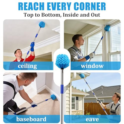Cobweb Duster with Extension Pole - 6 FT Lightweight Stainless Steel Extendable Duster Ceiling Fan Duster for High Ceilings, Medium Stiff PET Bristle Spider Web Brush for Indoor/Outdoor Cleaning - size: 6FT
